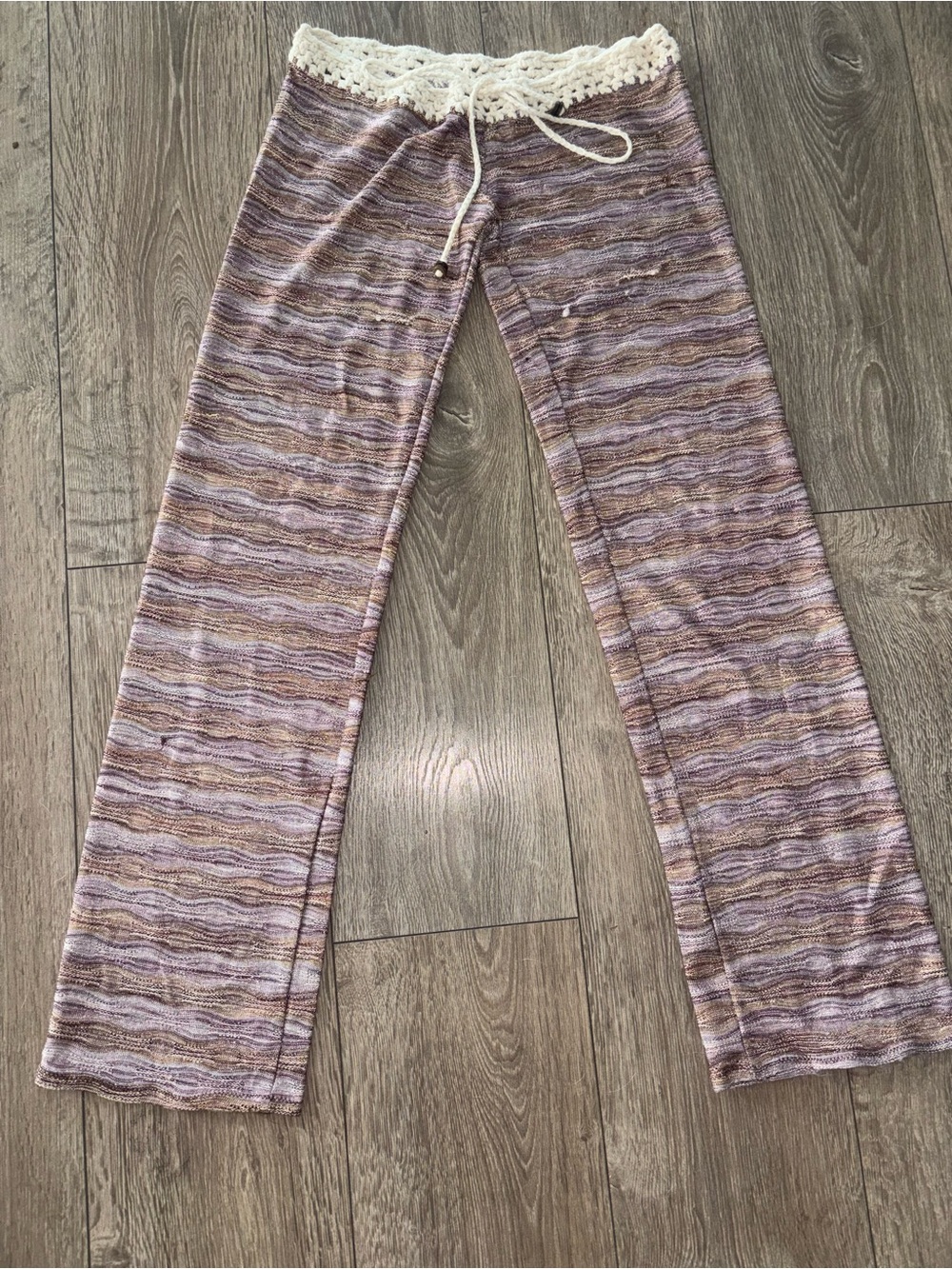 Mora Boutique Boho Knit Flare Pants Crochet Waist Y2K Festival XS/S